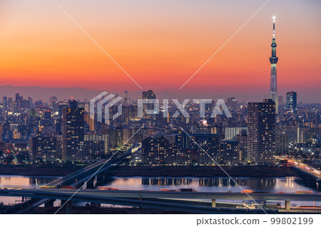 （東京）東京城市景觀墨田區，江東區，江戶川區，夜景 99802199