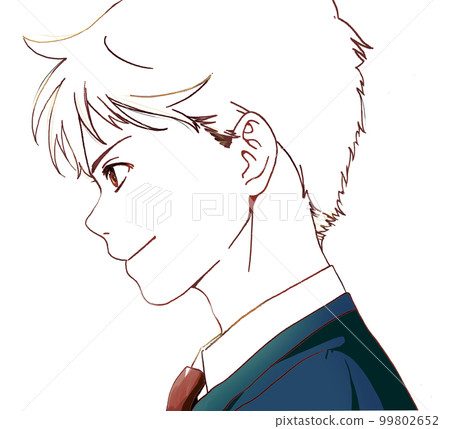 輪廓男學生或社會成員插圖的線條畫主要顏色插圖，無背景 99802652