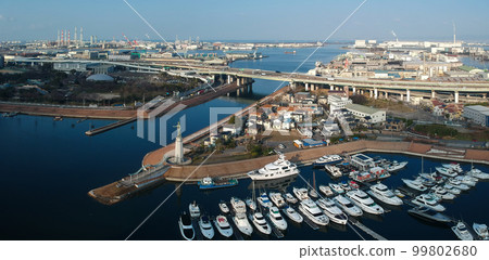 Panoramic view of the port of Sakai City, Osaka Prefecture, taken from an aerial view 99802680