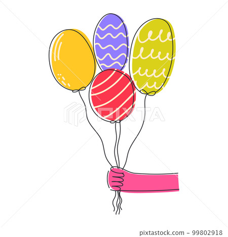 Hand drawn bunch of ballons. Balloons in hand, flat illustration. Vector illustration of happy birthday on a white background Hand drawn bunch of ballons. Balloons in hand, flat illustration. Vector illustration of happy birthday on a white background 99802918