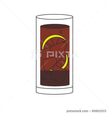 Alcoholic cocktail Cuba Libre. Cocktail glass minimal vector illustration of a thin line. 99802935
