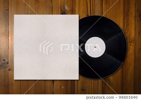 Vinyl record mockup with copy space on a wooden desk 99803840