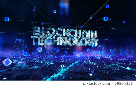 Blockchain Technology - businessman working touching with augmented virtual reality at night office Blockchain Technology - businessman working touching with augmented virtual reality at night office 99804338
