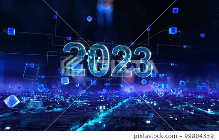 2023 - businessman working and touching with augmented virtual reality at night office. 2023 - businessman working and touching with augmented virtual reality at night office. 99804339