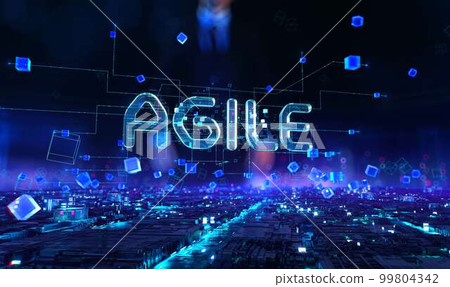 AGILE- businessman working and touching with augmented virtual reality at night office. AGILE- businessman working and touching with augmented virtual reality at night office. 99804342