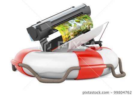 Plotter, large format inkjet printer inside lifebelt, 3D rendering 99804762