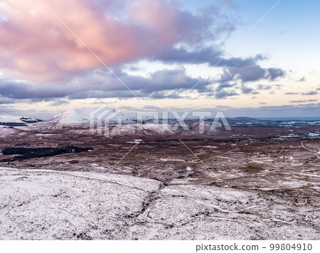 Aerial view of the road from Church Hill towards Glenveagh, County Donegal. Republic of Ireland 99804910