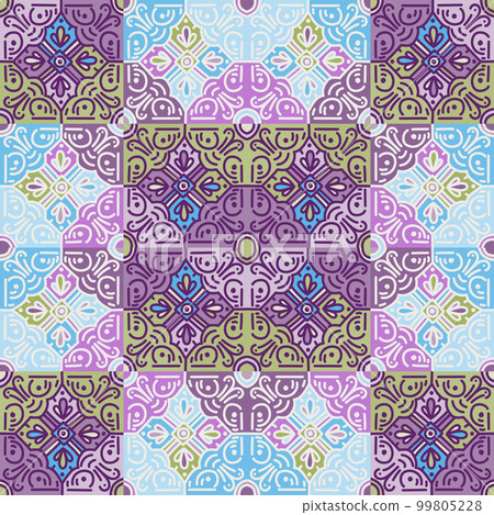 Ethnic floral mosaic seamless pattern. Abstract geometric ornamental wallpaper. Ethnic floral mosaic seamless pattern. Abstract geometric ornamental wallpaper. 99805228