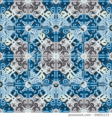 Decorative mosaic elements seamless pattern. Abstract geometric ornamental wallpaper. 99805233