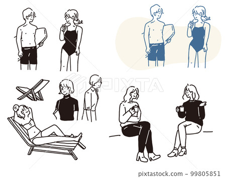 Black and white, monotone, line drawing illustration (handwriting, fashionable, magazine, fashion, cute, person, girl, summer) 99805851