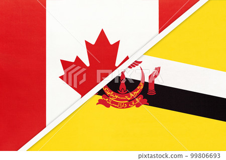 Canada and Brunei, symbol of country. Canadian vs Bruneian national flags. 99806693