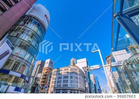 Tokyo cityscape in Japan Looking at the intersection of Ginza 4-chome. (San-ai is closed) = 20th Tokyo cityscape in Japan Looking at the intersection of Ginza 4-chome. (San-ai is closed) = 20th 99807603