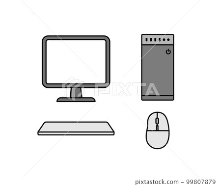 個人計算機、鍵盤、鼠標、PC 插圖/圖標集簡單的商務計算機 99807879