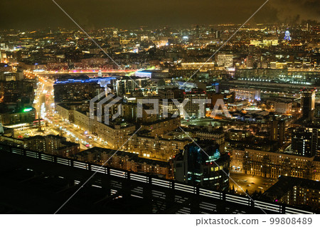 aerial view of Moscow city at night, Russia 99808489