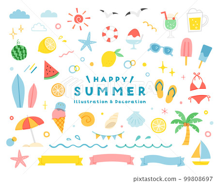 Summer/sea simple illustration set decoration decoration beach summer vacation ribbon travel tropical sea bathing August midsummer 99808697