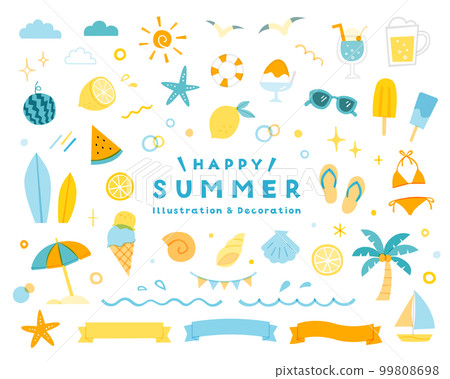 Summer/sea simple illustration set decoration decoration beach summer vacation ribbon travel tropical sea bathing August midsummer 99808698