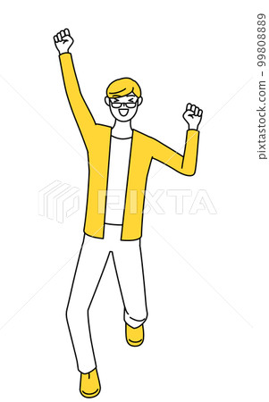 穿著休閒服的年輕人笑著跳起來 99808889