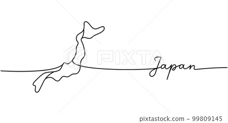 Japan - word with country silhouette one line. Minimalist drawing of phrase illustration. Japan country silhouette continuous one line illustration. 99809145