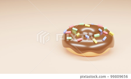 Sprinkled chocolate donut isolate on pastel background. 3d rendering. 99809656