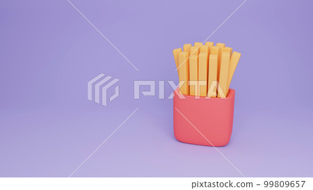 French fries 3d icon, for UI, poster, banner, social media post. French fries pack box. Cartoon fast food fry potato. 3D rendering 99809657