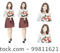 Full body illustration of a foreign woman holding a bouquet of carnations 99811621