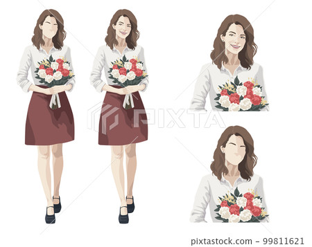 拿著一束康乃馨的外國女人全身插畫 99811621
