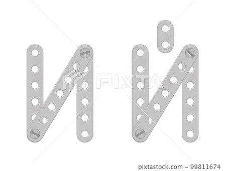 Cyrillic alphabet from the details of the iron constructor. Vector illustration isolated on white background Cyrillic alphabet from the details of the iron constructor. Vector illustration isolated on white background 99811674
