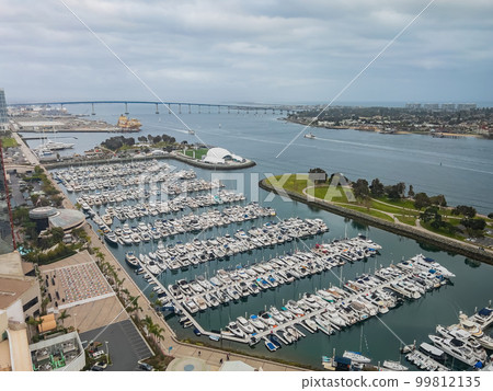 Aerial view of the Embarcadero Marina Park with many ships Aerial view of the Embarcadero Marina Park with many ships 99812135