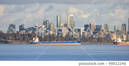 Ships and Vancouver Downtown Skyline on West Coast of Pacific Ocean. BC, Canada Ships and Vancouver Downtown Skyline on West Coast of Pacific Ocean. BC, Canada 99812248