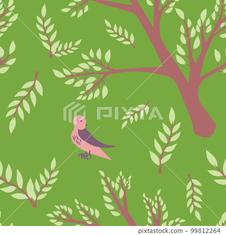 Vector seamless pattern of trees, branches and... - Stock Illustration ...