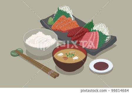 Isometric vector illustration of sashimi set meal 99814684