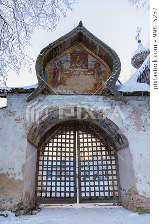 Closed gate of the Znamensky Cathedral, an inactive Orthodox church Closed gate of the Znamensky Cathedral, an inactive Orthodox church 99815232