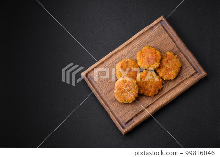 Delicious hearty vegetarian or vegan dish in the form of cutlets or patties Delicious hearty vegetarian or vegan dish in the form of cutlets or patties 99816046