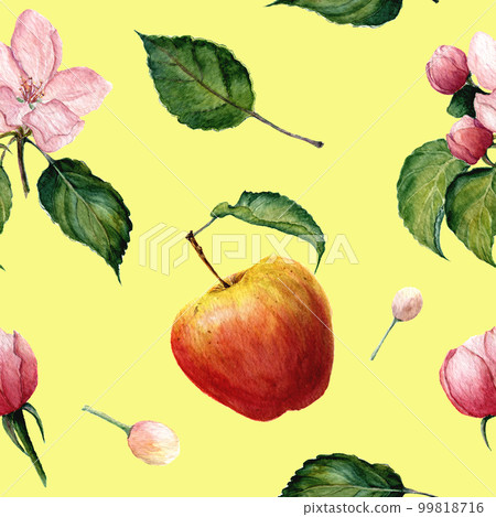 Watercolor pattern: Apple, apple blossom ang leaves 99818716