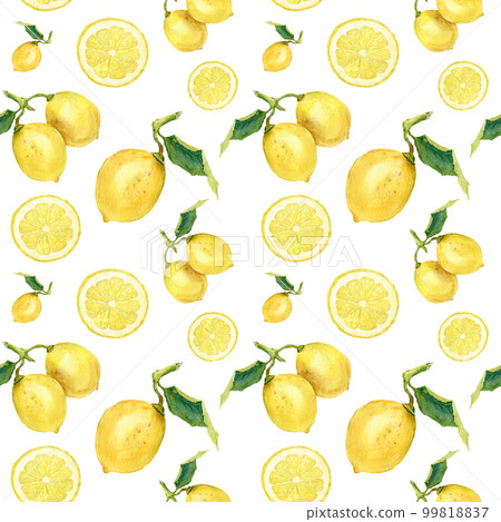 Watercolor seamless pattern with lemons. Hand painted citrus ornament on white background for design, fabric or print. 99818837