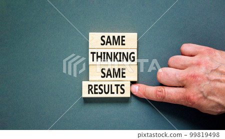 Same thinking and results symbol. Concept word Same thinking same results on wooden blocks. Beautiful grey table grey background. Business and same thinking and results concept. Copy space. Same thinking and results symbol. Concept word Same thinking same results on wooden blocks. Beautiful grey table grey background. Business and same thinking and results concept. Copy space. 99819498