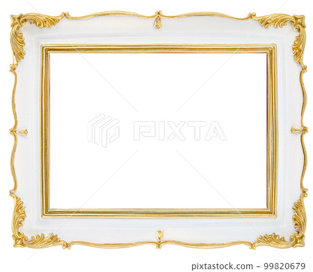 Antique Classic Old Vintage Wooden Rectangle mockup canvas frame isolated on white background. Blank and diverse subject moulding baguette. Design element. use for paint, mirror or photo 99820679