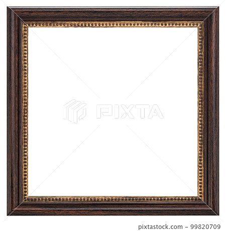 Antique Gold Brown Classic Old Vintage Wooden Rectangle mockup canvas frame isolated on white background. Blank and diverse subject moulding baguette. Design element. use for paint, mirror or photo 99820709