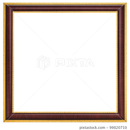 Antique Gold Brown Classic Old Vintage Wooden Rectangle mockup canvas frame isolated on white background. Blank and diverse subject moulding baguette. Design element. use for paint, mirror or photo 99820710