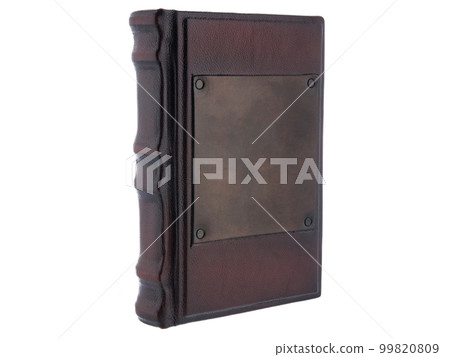 Leather mockup book with cover color isolated on white background. Diary for writing and printing With empty lable and metal fittings. Leather mockup book with cover color isolated on white background. Diary for writing and printing With empty lable and metal fittings. 99820809