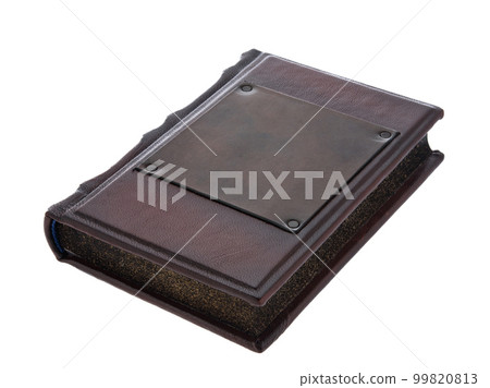 Leather mockup book with cover color isolated on white background. Diary for writing and printing With empty lable and metal fittings. Leather mockup book with cover color isolated on white background. Diary for writing and printing With empty lable and metal fittings. 99820813