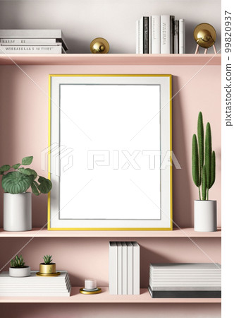 Mock up vertical frame close up in home interior background, with vase and dry flowers 99820937