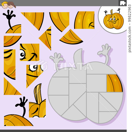 jigsaw puzzle game with cartoon pumpkin character 99822963