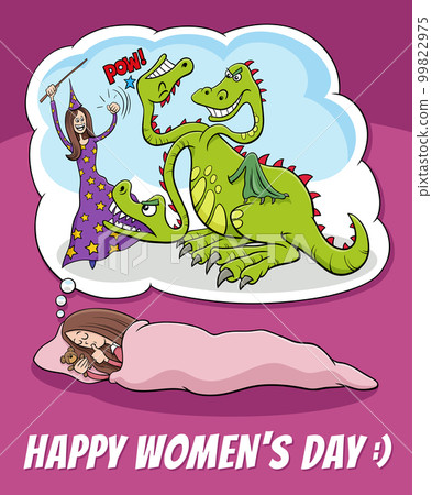Women's Day design with cartoon woman dreaming 99822975
