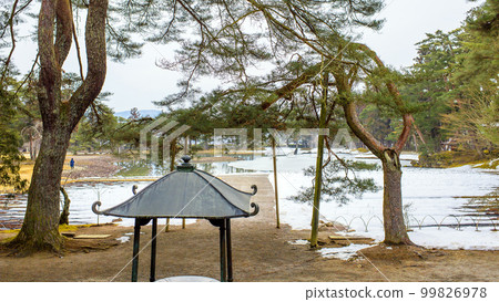 從岩手縣毛越寺的會山堂眺望淨土庭園 99826978