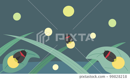 Illustration of a firefly perched on a leaf and a firefly flying, aspect ratio 16:9 version Illustration of a firefly perched on a leaf and a firefly flying, aspect ratio 16:9 version 99828218
