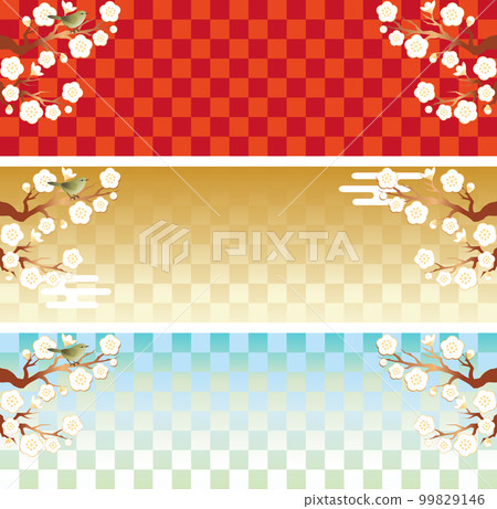 Banner, frame, spring, plum, nightingale, Japanese style, Japanese pattern, background, copy space, illustration material set 99829146