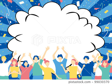 一群興奮的人五彩紙屑氣球背景 99830370
