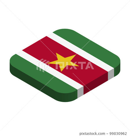 Suriname flag - 3D isometric square flag with rounded corners. Suriname flag - 3D isometric square flag with rounded corners. 99830962