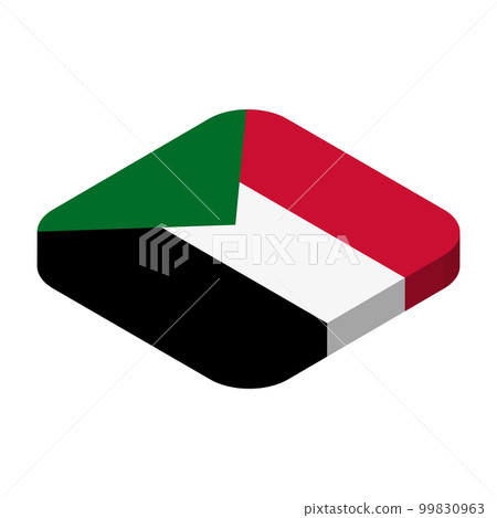 Sudan flag - 3D isometric square flag with rounded corners. Sudan flag - 3D isometric square flag with rounded corners. 99830963